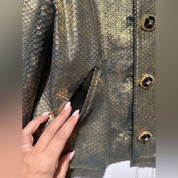 NWT Designer KUZYK Mick Gold Snake Embossed Calfskin Leather Jacket Sz LARGE - Picture 8 of 16